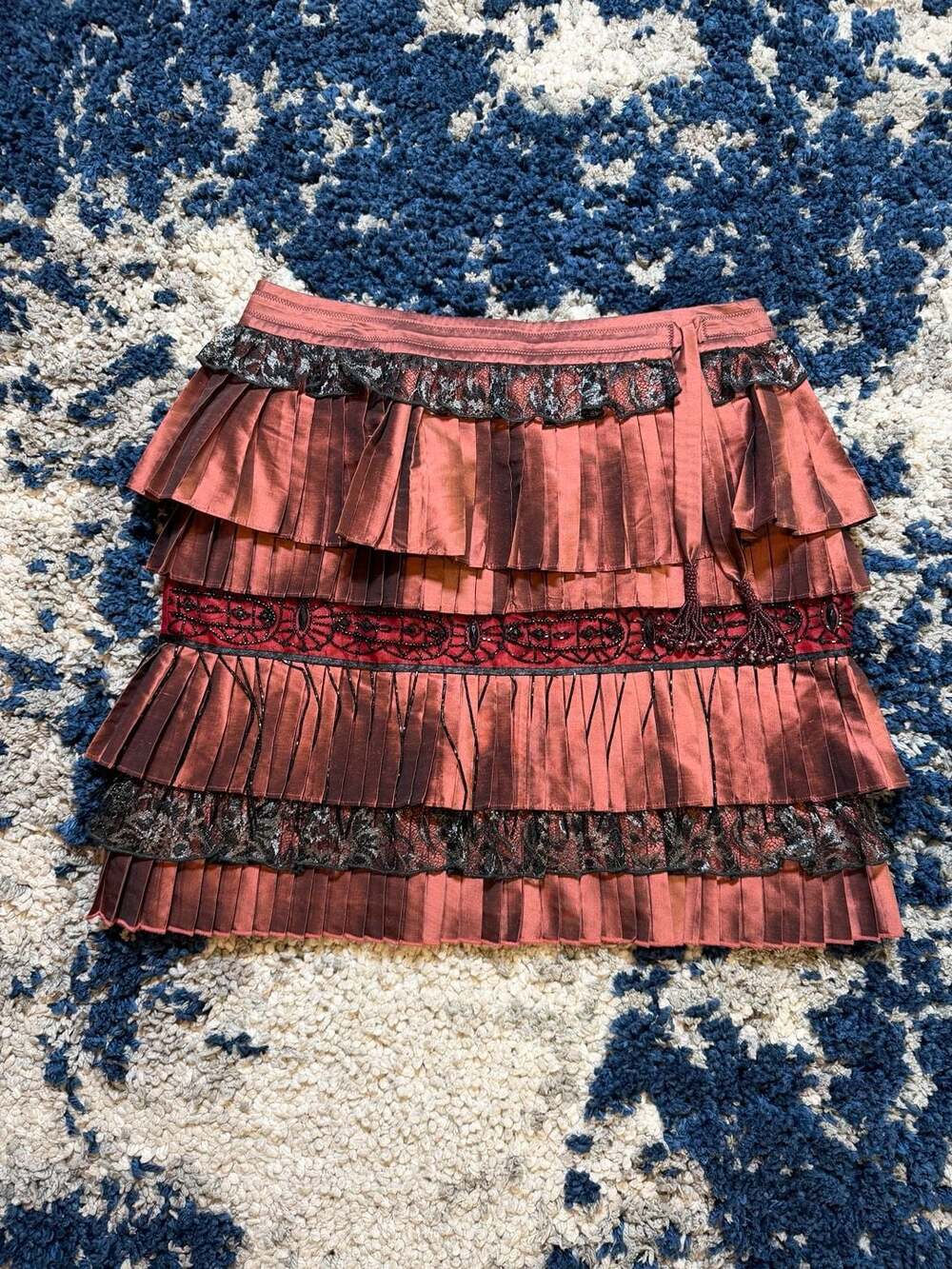 The Limited Pleated Tiered Skirt with Lace and Beading Detail